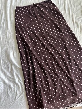 Women's Polka Dot Maxi Skirt - Brown with Cream Dots